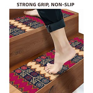 Tapis imprimé aztèque - Motif ethnique, fleurs, design moderne, tapis fin non tissé - Product Image 3