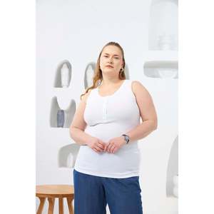 Débardeur camisole grande taille à boutons-pression sur le devant, écru - Product Image 1