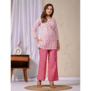 Conjunto de Dos Piezas de Algodón Blanco y Rosa con Decoración de Botones, Manga Tres Cuartos, Tops y Shorts para Uso Diario, Talla XS/XS, para Otoño y Verano - Product Image 6