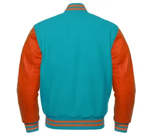 Blouson bombardier personnalisé Varsity Letterman en laine et manches en cuir orange - Product Image 2