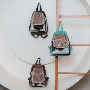 100% กระเป๋าเป้หนังวัวแท้สีดำสำหรับสตรีมีสไตล์กระเป๋าเป้สะพายหลังขนาดเล็กทำด้วยมือแบบตะวันตก - Product Image 3