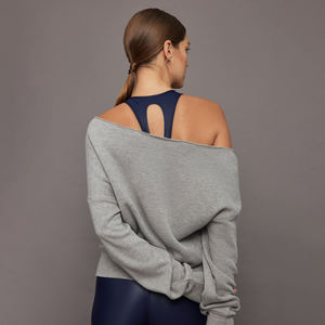 Sudadera de algodón 100% supersuave para mujer con logotipo personalizado, Jersey largo holgado de tela de rizo de invierno con hombros descubiertos de Color sólido - Product Image 3