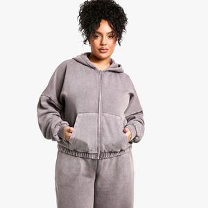 Nardon Apparel Custom Jacket Streetwear <b>Women's</b> Cropped Zipper <b>Hoodie</b> Fashion Blank Plain Hoodies <b>Women</b> Coat <b>Grey</b> <b>Zip</b> up <b>Hoodie</b> - Product Image 1