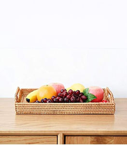 Plateau en rotin et bambou de qualité supérieure, plateau décoratif en bois, beau, fonctionnel et durable pour la décoration de la maison, de la cuisine et de la table basse - Product Image 2