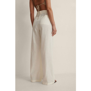 Pantalón de chándal de pierna ancha en blanco, pantalón de chándal recto de doble cintura de rizo francés de algodón, pantalones de chándal acampanados, pantalones versátiles tempranos - Product Image 3