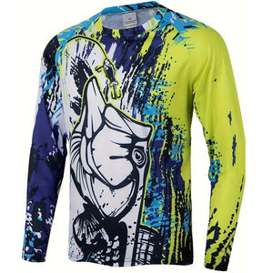 Camisetas Personalizadas de Manga Larga con Cuello Redondo de Poliéster Transpirable y Absorbente de Sudor para Hombre, Ropa de Pesca de Lubina - Product Image 1