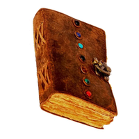 Libro de sombras, cuaderno de bocetos en blanco de cuero Vintage con gema de cristal, Chakra de piedra de cerradura, diario antiguo Wiccan espiritual hecho a mano