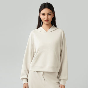 Nueva ropa de mujer forrada con bolsillo de canguro en la cintura delantera, sudaderas de manga larga a prueba de viento, ropa deportiva, sudaderas con capucha de entrenamiento 100% - Product Image 1