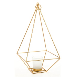Bougeoir avec cadre en fil de métal Décoration d'éclairage pilier Poignée portable Décoration intérieure Décorative Design moderne Bougeoirs en or rose - Product Image 4