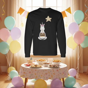 T-shirt a maniche lunghe con torta di cioccolato per la festa di compleanno dell'unicorno - Product Image 3
