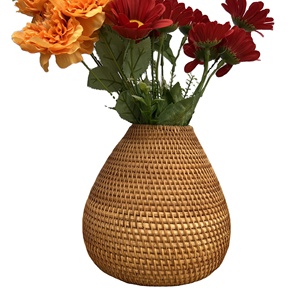 Florero de Ratán Tejido a Mano, Maceta de Bambú Decorativa, Lámina de Bambú para Decoración del Hogar - Product Image 4
