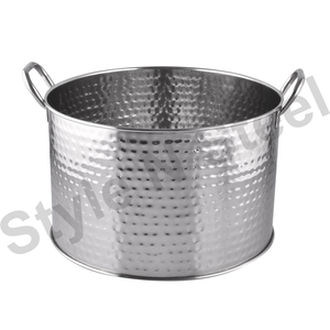 Hammered Stainless Steel Wine Chiller Collar Whiskey and for <b>Champagne</b> Beverage Tub Round Tub Burfi Design full polish Deep Tub - Product Image 1