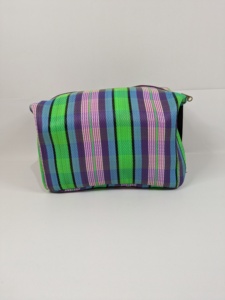 Pochette de maquillage grande capacité en plastique recyclé rayé décontracté pour femmes, fermeture éclair, sac de maquillage pour filles - Product Image 4