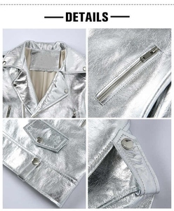 Chaquetas de cuero genuino personalizadas para mujeres de talla grande con cuello alto tela suave diseño de bombardero de moda fábrica al por mayor - Product Image 5