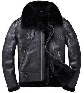 <b>Men</b> Biker <b>Sheepskin</b> Leather Casual Fur Fashion Bomber Genuine Leather <b>Jacket</b> for <b>Men</b> Coat OEM - Product Image 2
