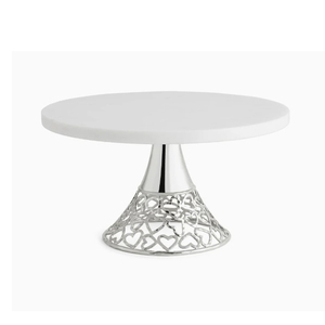 Wedding Decorative <b>White</b> Marble <b>Round</b> Cake Stand with Silver Metal Base Stand for <b>Table</b> Centerpiece Decor At Best Price - Product Image 1