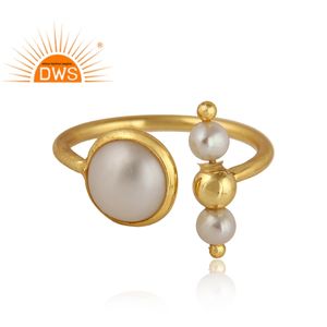 แหวนไข่มุกธรรมชาติชุบทอง18K เงินแท้ปรับได้ผลิตตามแบบ - Product Image 3