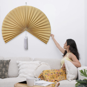 พัดลมไม้ไผ่ธรรมชาติงานแฮนด์เมดงานตกแต่งผนังศิลปะหัตถกรรมขนาดใหญ่ได้แรงบันดาลใจจากเวียดนามที่แขวนหัวเตียงพัดลมที่สร้างสรรค์ - Product Image 1