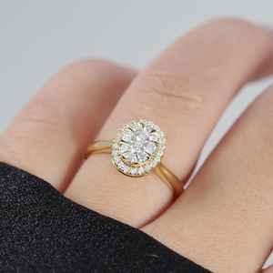 Anillo de Halo de oro macizo de 14 quilates con anillo de diamante de corte brillante redondo cultivado en laboratorio VS1, joyería fina para regalo perfecto de boda o fiesta - Product Image 1