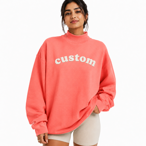 Sudadera Oversize de Cuello Alto para Mujer, de Algodón y Felpa, con Hombros Caídos y Manga Larga, Fabricante Mayorista OEM ODM - Product Image 1