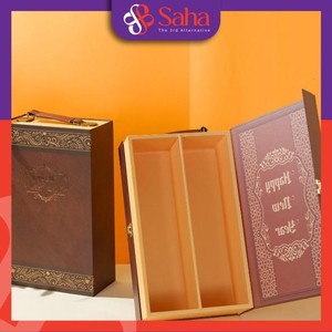 กล่องไวน์แข็งย่อยสลายได้ทางชีวภาพสุดหรูกระดาษคราฟท์3D เคลือบยูวีทองคำเปลว27x35x12ซม. กระดาษพิมมาตรฐาน ISO 9001 - Product Image 4