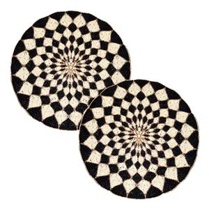 Napperons de décoration de table à manger ronds en perles de verre noires et blanches pour mariage - Product Image 1