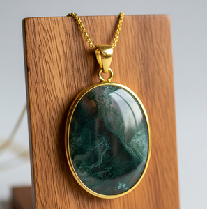 Usage quotidien plaqué or 18 carats chaîne délicate bohème naturel mousse Agate goutte forme pendentif cristal mode pendentifs cadeau - Product Image 6