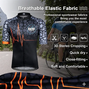Maillot de cyclisme à manches courtes imprimé pour homme, fermeture éclair intégrale, veste de vélo de route d'extérieur, respirant - Product Image 3