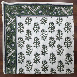 Mantel de algodón Floral de lujo Evergreen Grace, elegante estampado de bloque indio hecho a mano, Color personalizado para comedor, boda, cocina - Product Image 1
