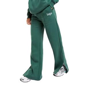 Baggy pantalon ample évasé coton polaire couleur bloc pantalon femmes pantalon de survêtement plaqué cheville coupe personnalisé pantalon de survêtement - Product Image 1