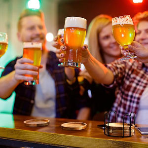 Colección Vintage, soporte de hierro de forma redonda, posavasos de madera con acabado Natural para bebidas, jugos, aperitivos, posavasos para servir té, decorar - Product Image 5