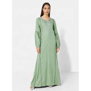 CLASSY LONG IMPRIMÉ ET BRODERIE AVEC MANCHES COMPLÈTES DESIGN ARABE KAFTAN JALABIYA ROBE - Product Image 1