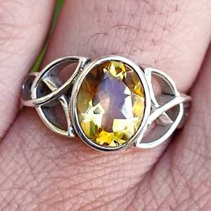 Navya Craft Handmade 925 Sterling <b>Silver</b> Women's <b>Statement</b> Boho Jewelry Citrine Celtic Knot Oval <b>Ring</b> with Yellow Gemstone - Product Image 4