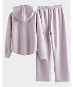 Nouveauté : Ensemble de sweat-shirts à capuche grande taille pour femmes, sweat-shirt à épaules tombantes uni gris - Product Image 3