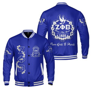 Zeta Phi Beta 1920 Varsity Jacket Azul Blanco Hermandad Letterman ZPB Greek Life Chenille Patch Founders Edition Wear - Product Image 3