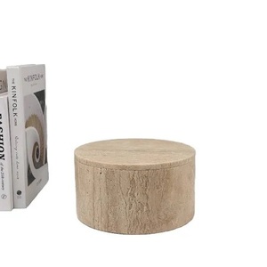 Elegante Caja de Almacenamiento Redonda de Piedra Travertino con Tapa Lisa, Organizador Moderno Hecho a Mano para Decoración del Hogar y Artículos Esenciales Diarios - Product Image 3
