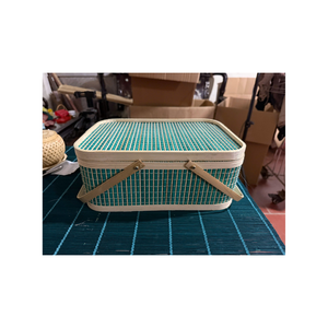 ECO-FRIENDLY <b>VINTAGE</b> ROUND BAMBOO PICNIC BASKET - NATURAL HANDWOVEN RATTAN GIFT BASKET FOR OUTDOOR ACTIVITIES DECOR - Product Image 5