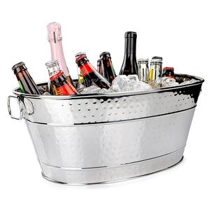 Seau à glace à champagne en acier inoxydable martelé argenté brillant pour bar et hôtel Seau à glace de forme ovale avec poignée - Product Image 2