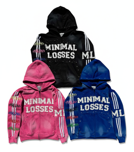 Sudadera con Capucha y Cremallera para Hombre, Estilo Profesional, con Pedrería y Bordado Desgastado, Calidad Superior, 100% Algodón, Cómoda y Adecuada - Product Image 6