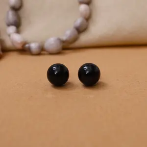 Classic <b>Black</b> Onyx Stud Earrings for <b>Women</b> 18K Gold Plated Drop Earrings with Ruby and Diamond Trendy Gemstone Jewelry - Product Image 3