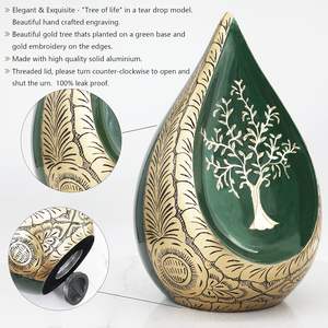 Urnas de cremación Urnas funerarias para cenizas humanas-Exhibición en casa o en nicho en el columbario Urnas de aluminio grabadas en oro para cenizas - Product Image 3