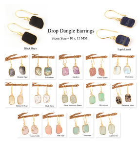 แฟชั่นใหม่ที่มีสไตล์สาวๆต่างหูพลอยอะมาโซไนต์ธรรมชาติต่างหูชุบทองทำด้วยมือชุดตุ้มหูแบบห้อย - Product Image 2