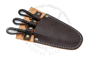 Juego de cuchillos y brochetas vikingos forjados a mano con mango de hierro trenzado y funda de cuero, juego de brochetas para shish kebab, brochetas de acero para barbacoa - Product Image 5