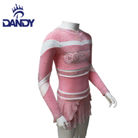 Uniforme de danse de cheerleading de haute qualité, design rose, manches longues, compétition, femmes, diamants, équipe, jupe fluide pour enfants