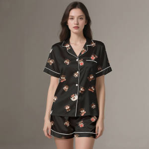 Ensemble de pyjama en satin respirant de qualité supérieure, 2 pièces, avec impression numérique, pour toutes les saisons - Product Image 3