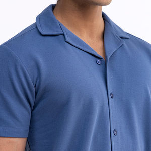Personnalisable 100% respirant anti-rétrécissement anti-rides écologique imprimé bleu été décontracté éponge piqué coton chemise pour hommes - Product Image 2