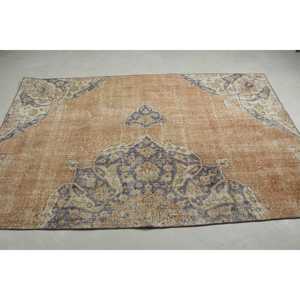 Vintage Rug, Area 4,6x7,2 ft Turkish Rug, <b>Brown</b> Blue Patchwork <b>Wool</b> Rug - Product Image 3