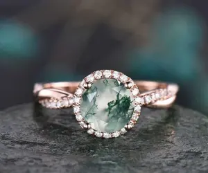 Boho Đá Quý Tùy Chỉnh Thiết Kế Thời Trang Độc Đáo Đồ Trang Sức Mỹ Thời Trang Moss Agate 925 Sterling Bạc Phụ Nữ Nhẫn Cưới