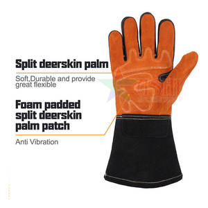 ถุงมือเชื่อมหนังวัวเพื่อความปลอดภัยทนทานใช้ในงานอุตสาหกรรมกันลื่นใช้ปิดแบบดึง - Product Image 2