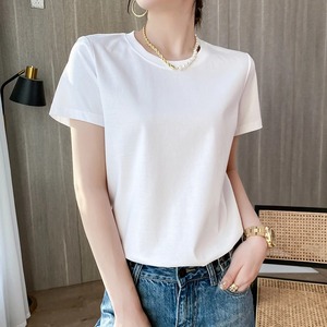 Été 100% Coton mercerisé T-shirts en soie pour femmes Col O Manches courtes Loose <span class=keywords><strong>Straight</strong></span> Tops Simple Casual <span class=keywords><strong>Tees</strong></span> - Product Image 4